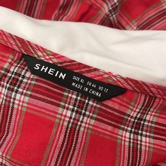 Lace Trim Buttoned Front Tie Back Plaid Dress - Picture 5 of 6